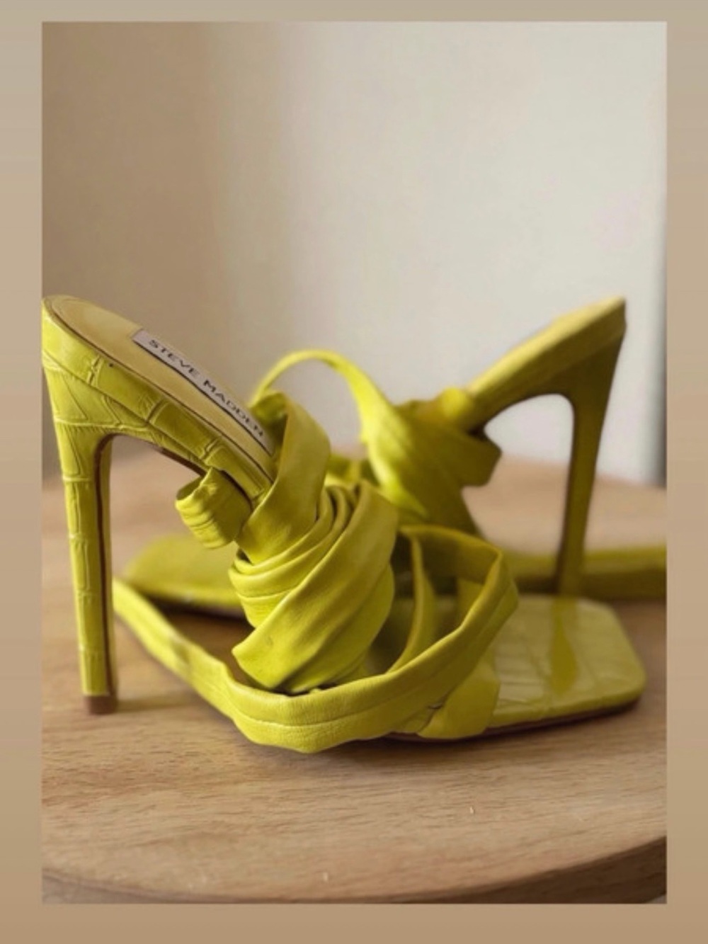 Steve Madden Neon lime Knotted Stiletto Sandals